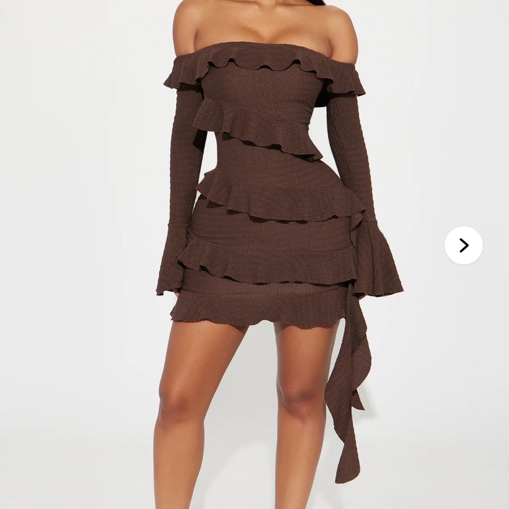 Ruffle Brown Off-Shoulder Dress